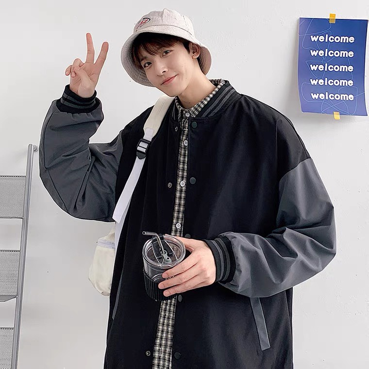 Áo khoác bomber unisex TRƠN TAY PHỐI MÀU là điểm nhấn ⚡ 𝙃𝘼̀𝙉𝙂 𝙈𝙊̛́𝙄 𝙑𝙀̂̀ ⚡Áo khoác bóng chày chất kaki ullzang