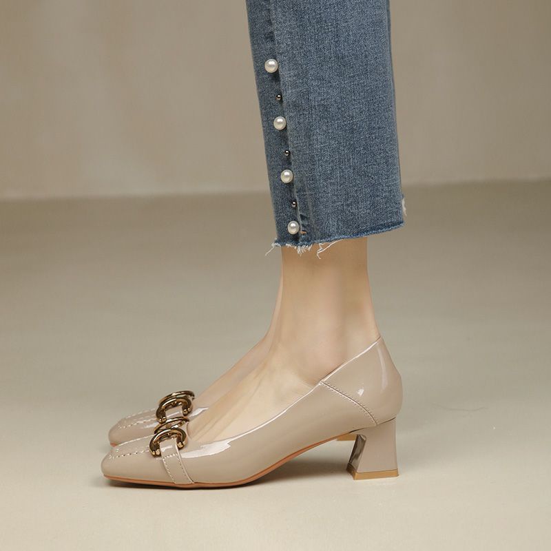 Giày công sở da mềm khoá ngang gót vuông 5 phân lên chân sang chảnh giày công sở giày cao gót đẹp