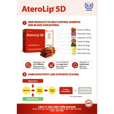 AteroLip 5D 30 viên giúp cải thiện đường huyết , chỉ số cholesterol trong máu