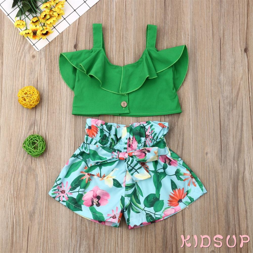 Bộ Áo Croptop + Quần Short Mùa Hè Cho Bé Gái