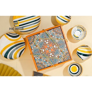 Bộ bát đĩa hoa văn cao cấp BD36 Phê Decor