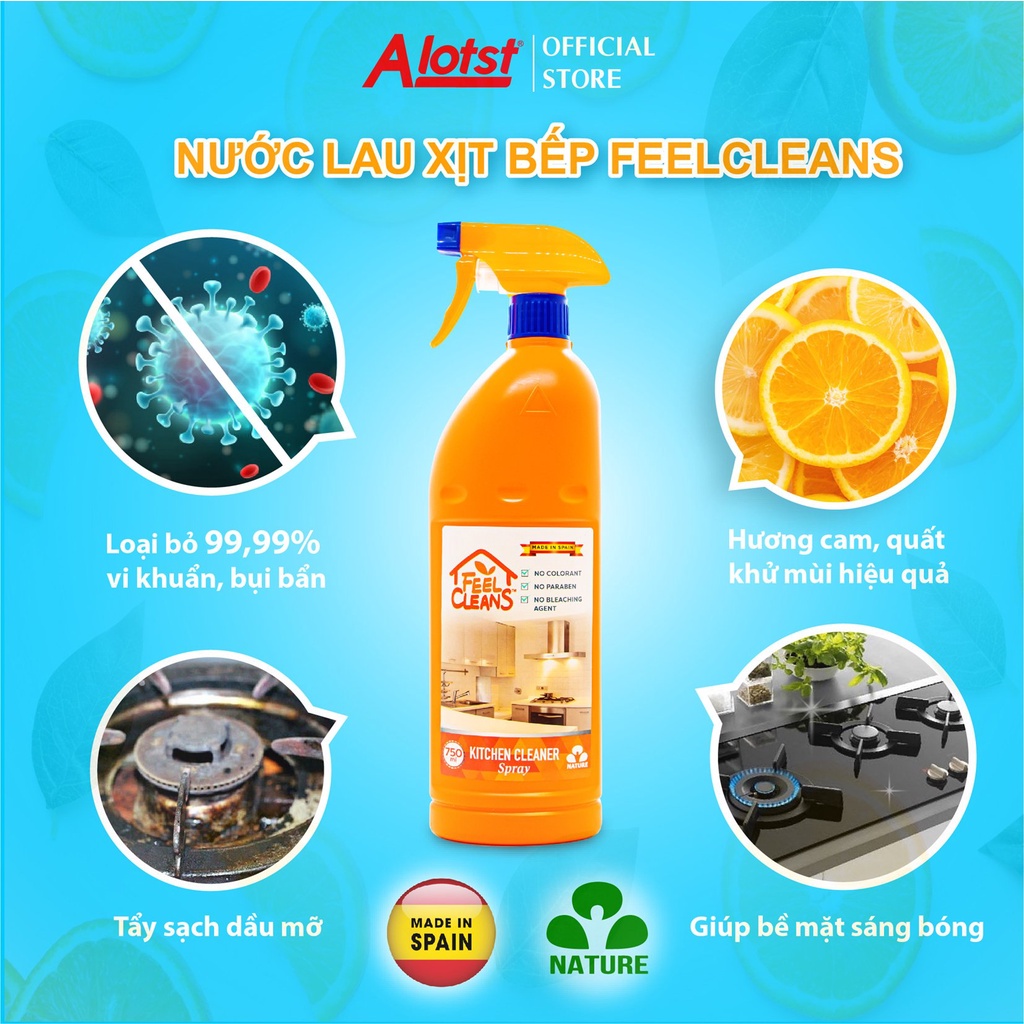 Nước lau xịt bếp FeelCleans 750ml Made in Spain