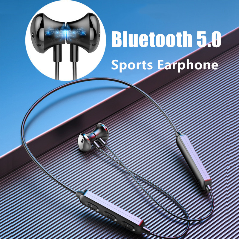 BT95 Magnetic Bluetooth 5.0 Earphone 9D Sound Wired Control Sports Neck Hanging Headphone Neckband Headphones With Mic