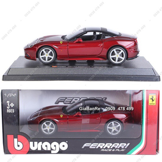 Xe Mô Hình Kim Loại Ferrari California T Mui Kín Tỉ Lệ 1:24 -  Bburago - Đỏ Đậm - 8169.1