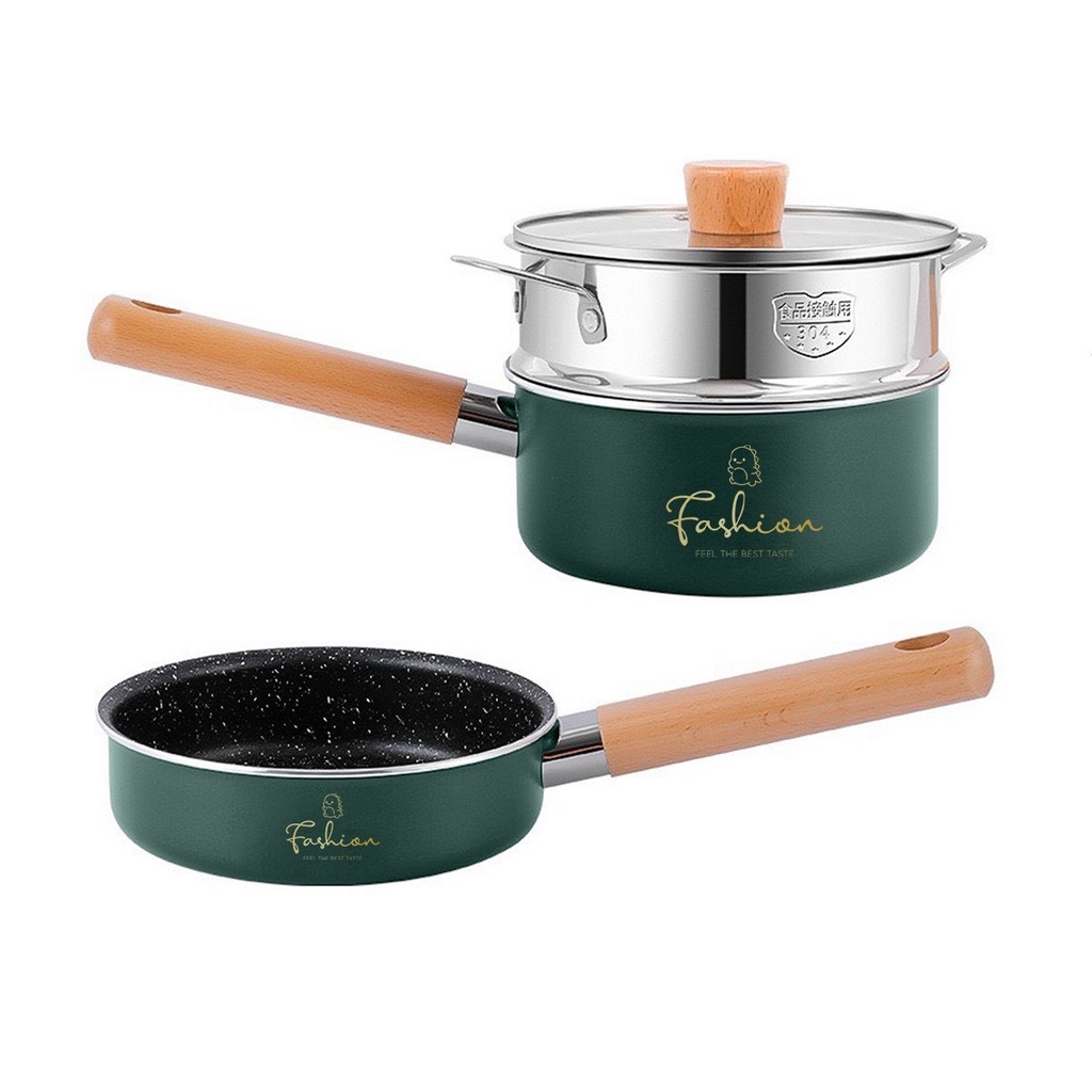 Bộ nồi chảo ăn dặm cho bé Fashion khủng long 16cm kèm xửng hấp