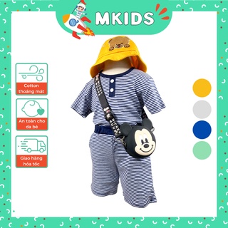 [Thanh lý] Đồ bộ bé trai tay ngắn, bộ cộc tay bé trai đi học đi chơi, kẻ sọc, 100% cotton thoáng mát Mkids TNS01