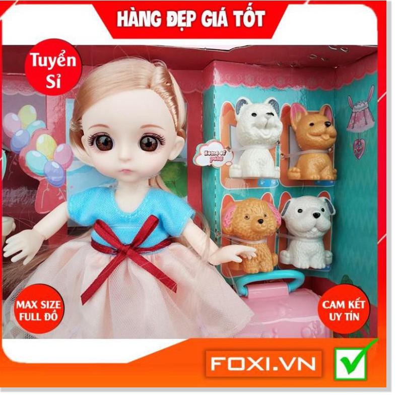 BúpBê công chúa 3D chibi-Dreamy giao ngẫu nhiên kèm phụ kiện váy dạ hội-thú cưng-xe đẩy-Đồ chơi bé gái