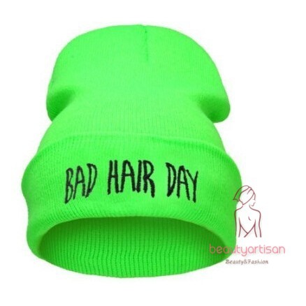 Mũ len trùm đầu thêu chữ BAD HAIR DAY phong cách năng động, thể thao