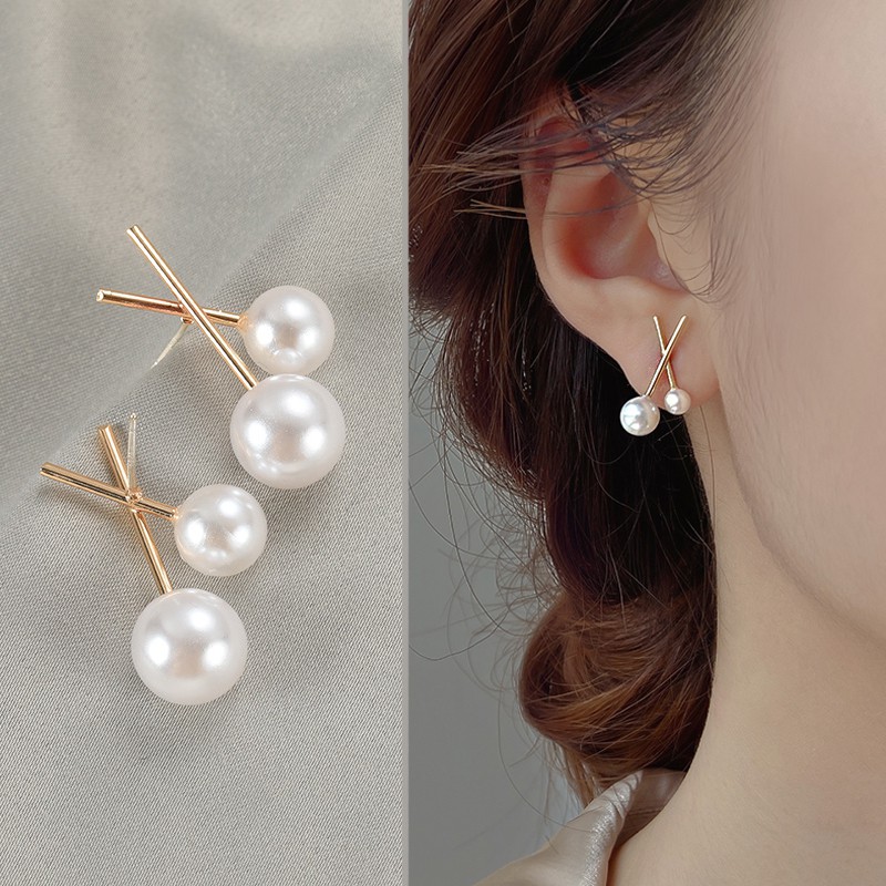 Khuyên tai s925 đính đá ngọc trai nhân tạo đơn giản thời trang