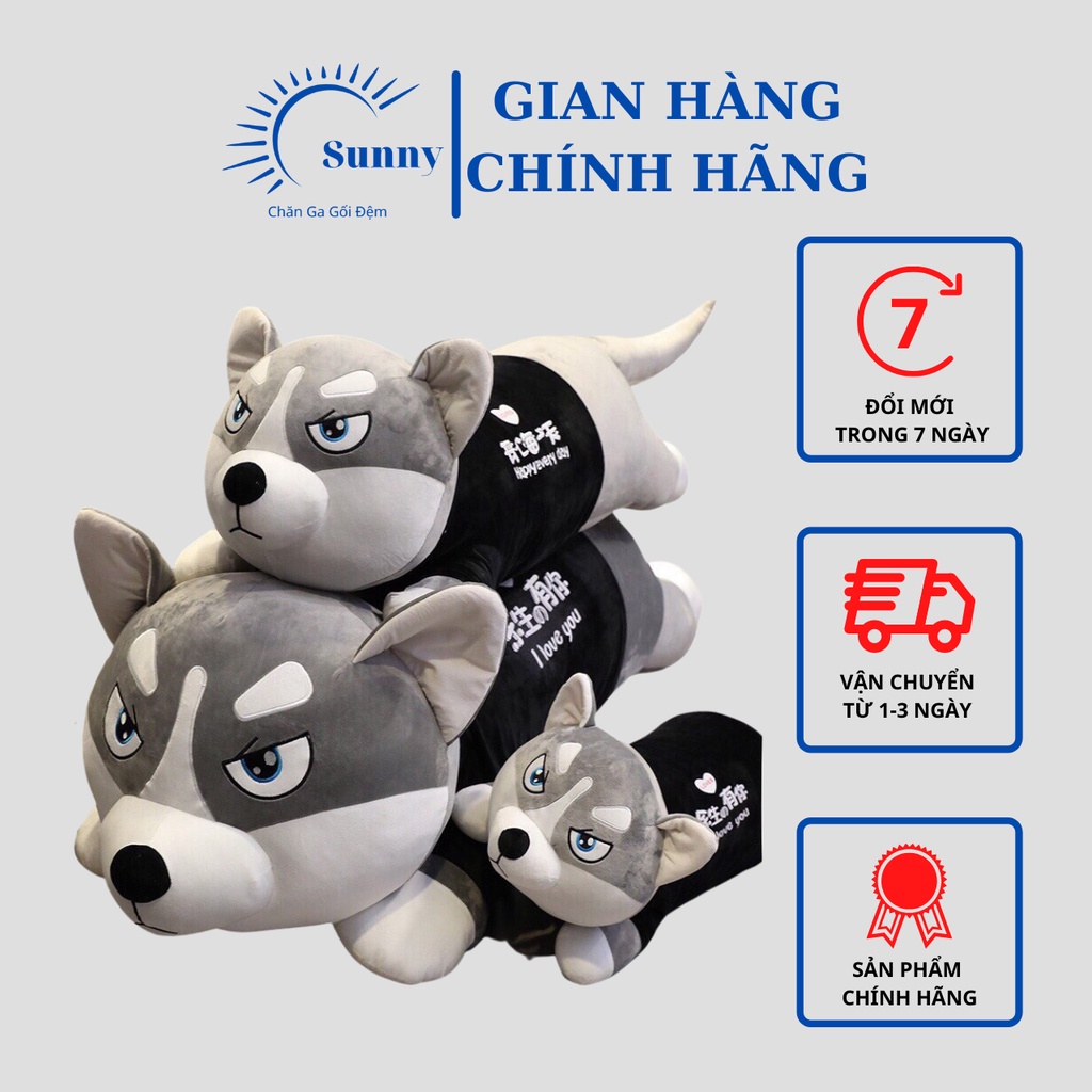 Gấu bông Chó husky, chó ngáo size 1M3 Gấu bông Chó mặc áo Siêu To Khổng Lồ - gối ôm chó Alaska vải nhung Hàn Quốc