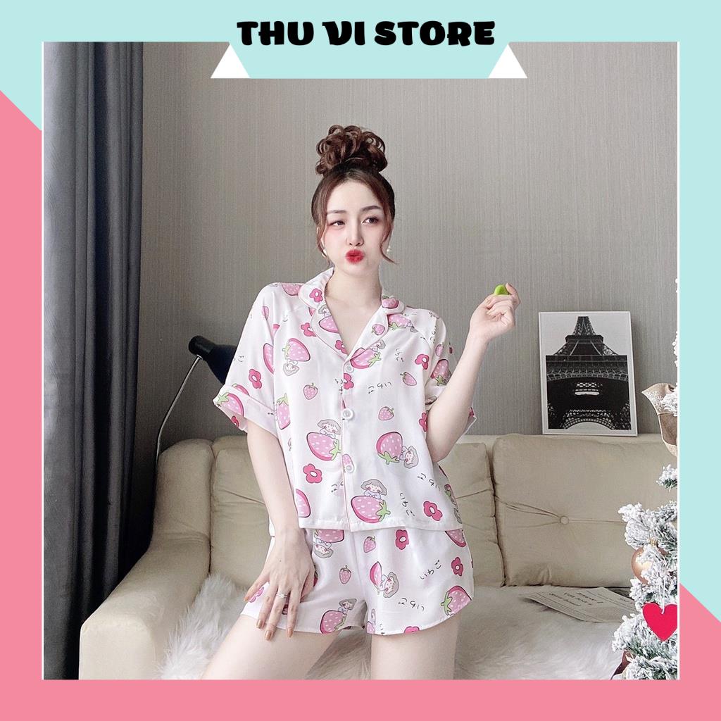 Bộ Ngủ Pijama, Đồ Lụa Mặc Nhà Áo Tay Ngắn  Hoa Văn Quần Sọc Chất Lụa Hoa Văn , Nhiều Màu Form Dáng Rộng Rãi Thời Trang C | BigBuy360 - bigbuy360.vn