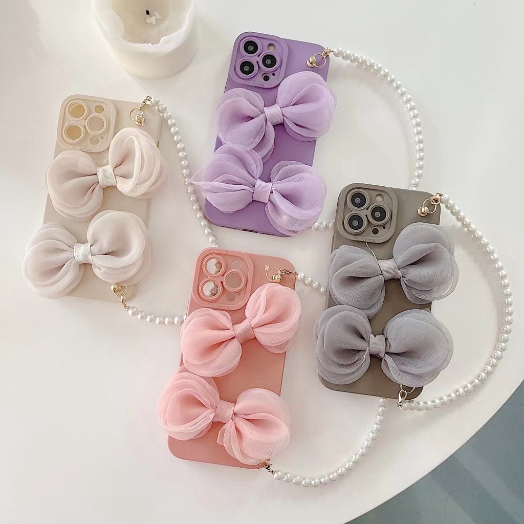 Ốp Điện Thoại tpu In Hình Nơ Có Dây Ngọc Trai Cho iphone 13 pro max ins12 pro max 11 pro max xsmax tpu 7Plus Hoạt Hình