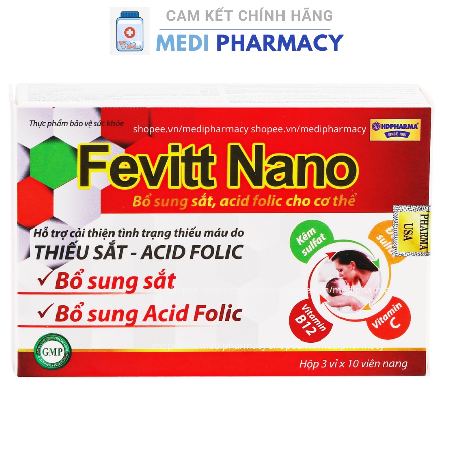 Viên uống bổ máu Fevitt Nano bổ sung Sắt, Acid Folic cho người thiếu máu - Hộp 100 viên