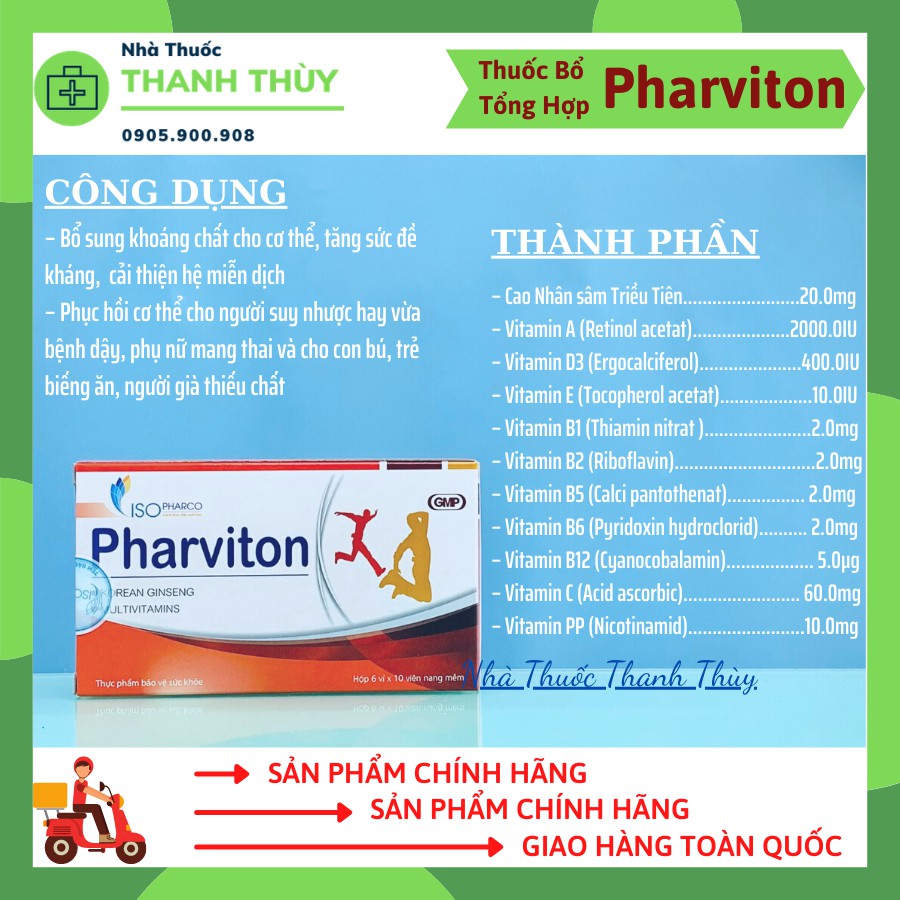 PHARVITON [Hộp 6 vỉ x 10 viên] Bổ Sung Khoáng Chất Cho Cơ Thể, Tăng Sức Đề Kháng,  Cải Thiện Hệ Miễn Dịch