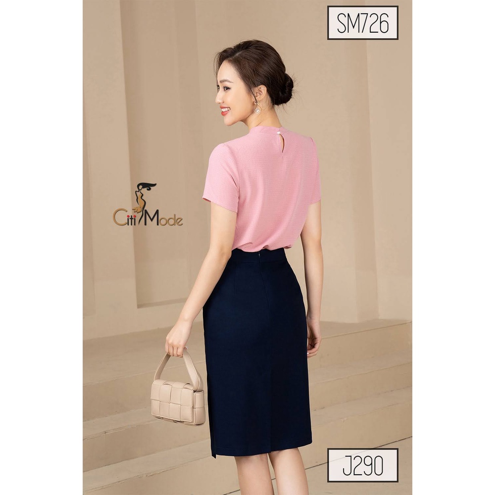 Sơ mi nữ công sở CITI MODE cổ V vai nhún tay ngắn đính ngọc 2 màu SM726 SM727