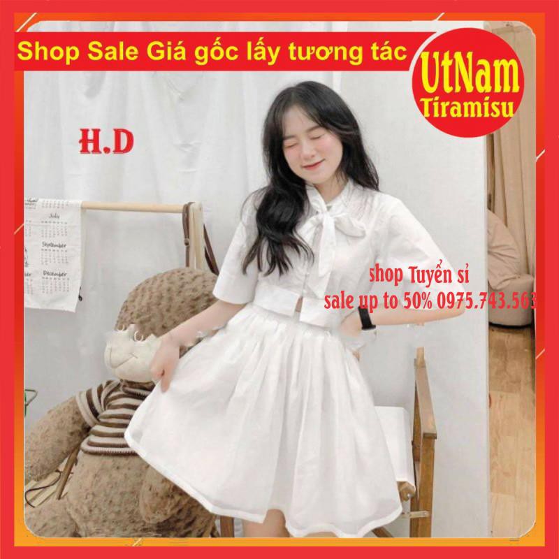 (Ảnh thật và video shop tự quay)Set váy áo Croptop Buộc nơ + Chân Váy Xòe Hai Lớp Siêu Xinh Vintage ❤ Sét váy tiểu thư