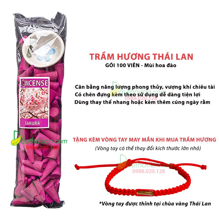 Trầm hương Thái Lan chính hãng - Tặng kèm vòng tay may mắn Thái Lan màu đỏ
