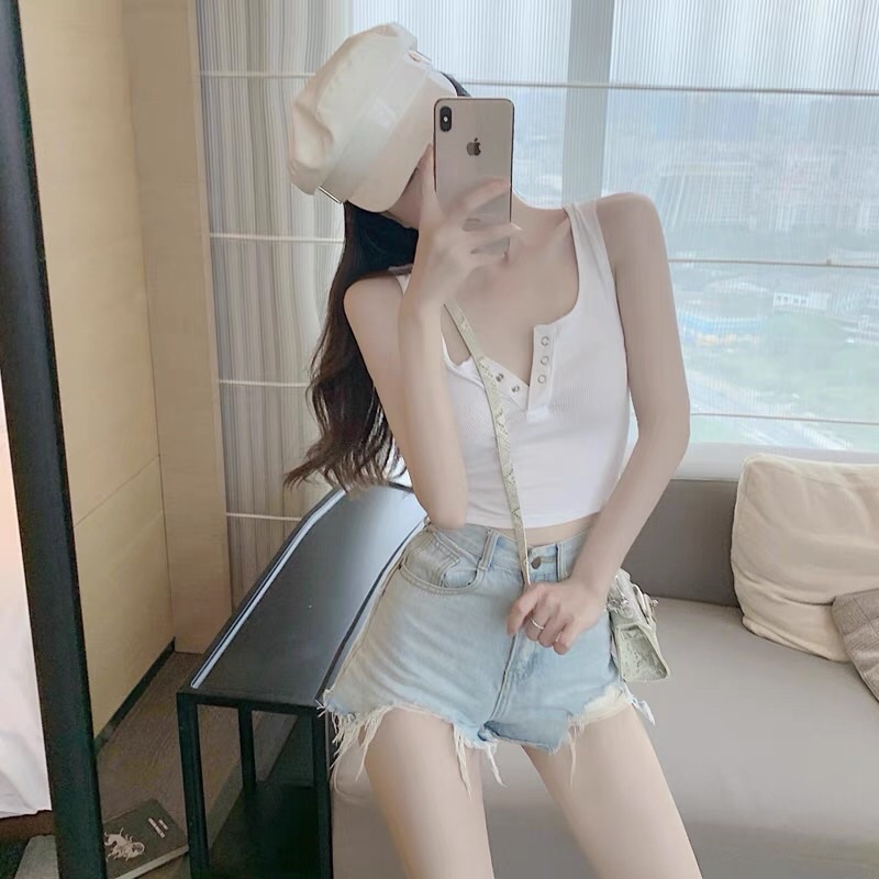 Áo Ba Lỗ Phối Nút Bấm Phong Cách Quyến Rũ