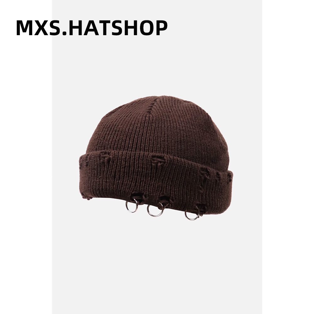 Mũ beret/mũ tai bèo dệt kim màu nâu phong cách Nhật Bản retro thời trang thu đông cho nam và nữ