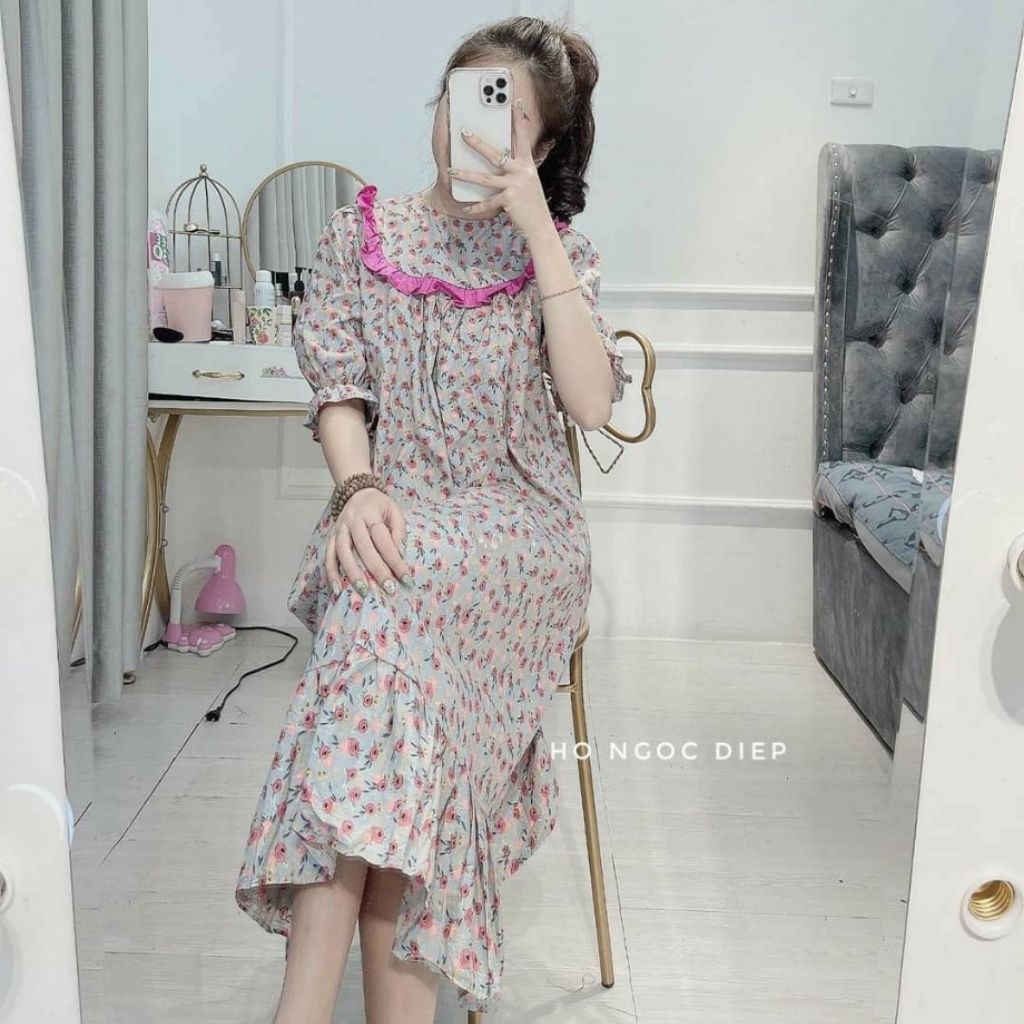 Đầm bầu ngắn tay M276 chất hoa thô thời trang thiết kế freesize