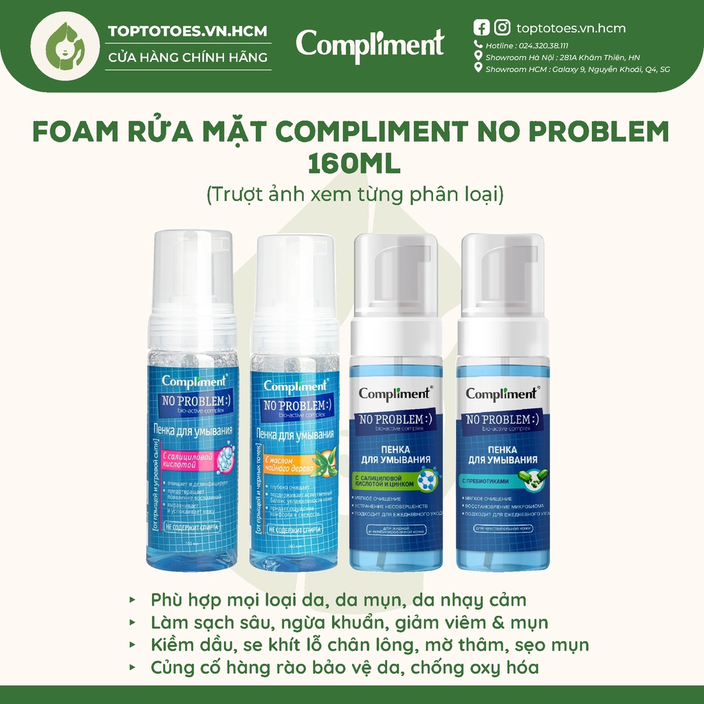 Foam rửa mặt BHA Compliment No Problem làm sạch sâu, ngừa viêm, giảm mụn 160ml