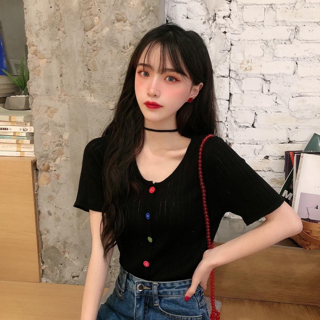 Áo Thun Lụa Lạnh Dệt Kim Tay Ngắn Dáng Rộng Che Phủ Bụng Kiểu Hàn Quốc Thời Trang Mùa Hè Cho Bạn Gái