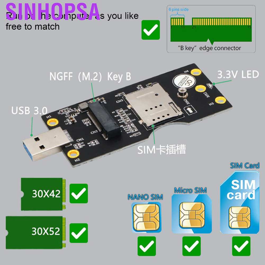 Sinhopsa Riser Card NGFF to SIM 3G/4G/5G Module USB 3.0 Adapter for Desktop Computer Laptop