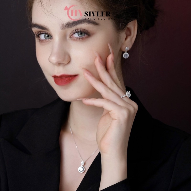 Dây chuyền bạc ý s925 dây mì mặt đá tròn sáng đẹp vòng cổ nữ bạc thật giá rẻ CHY SILVER