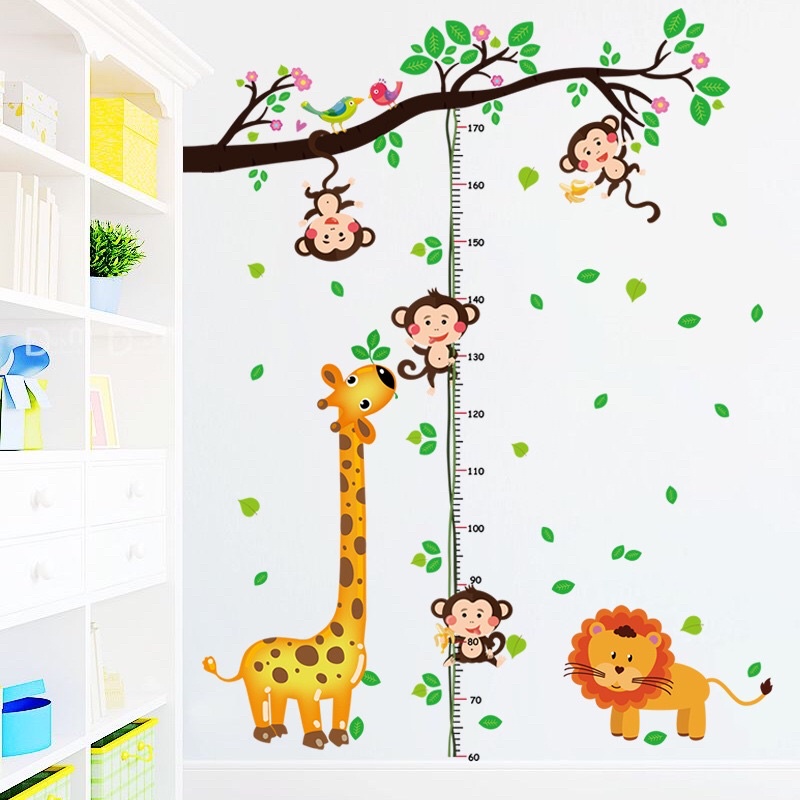 Decal thước đo chiều cao cho be hươu cao cổ và khỉ