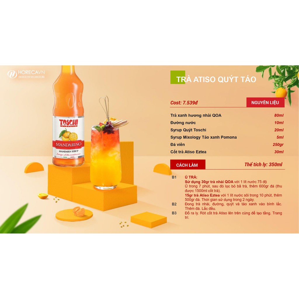 Siro Toschi Quýt 1000ml - Toschi Mandarin Syrup 1000ml [TẶNG CÔNG THỨC]