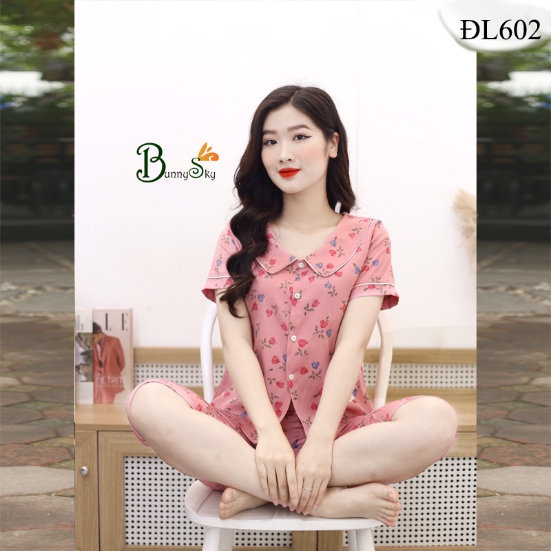 [Bunnysky] Đồ bộ mặc nhà  chất đũi mặc bao đẹp,quần áo nữ sau sinh mặc thoải mái