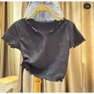 Áo Croptop Rút Eo Cuốn Biên Cổ Tim