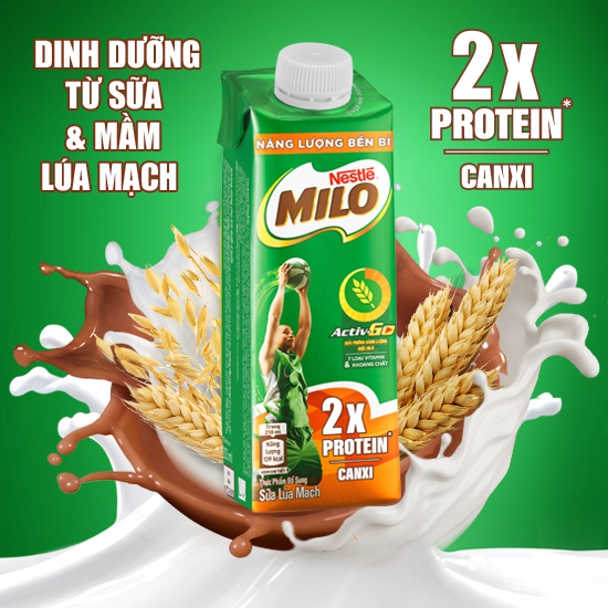 Thùng 24 hộp sữa lúa mạch Nestlé MILO teen protein canxi 210 ml/hộp
