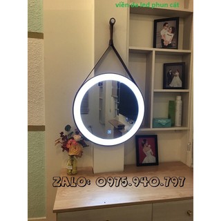 GƯƠNG TRÒN VIỀN DÂY DA, ĐÈN LED, PHUN CÁT