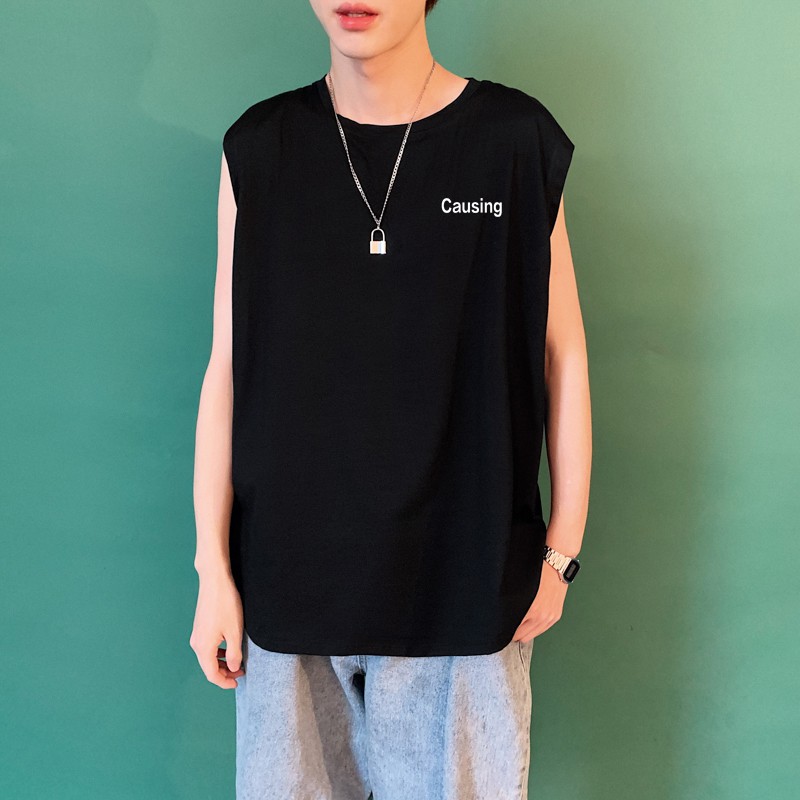 Áo Thun Thể Thao Không Tay In Chữ Trẻ Trung Cho Nam