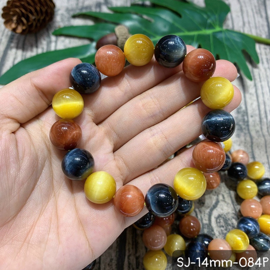 Vòng Tay Mắt Hổ Tam Tài 3 Màu Chủ Đạo Size 10m-14mm