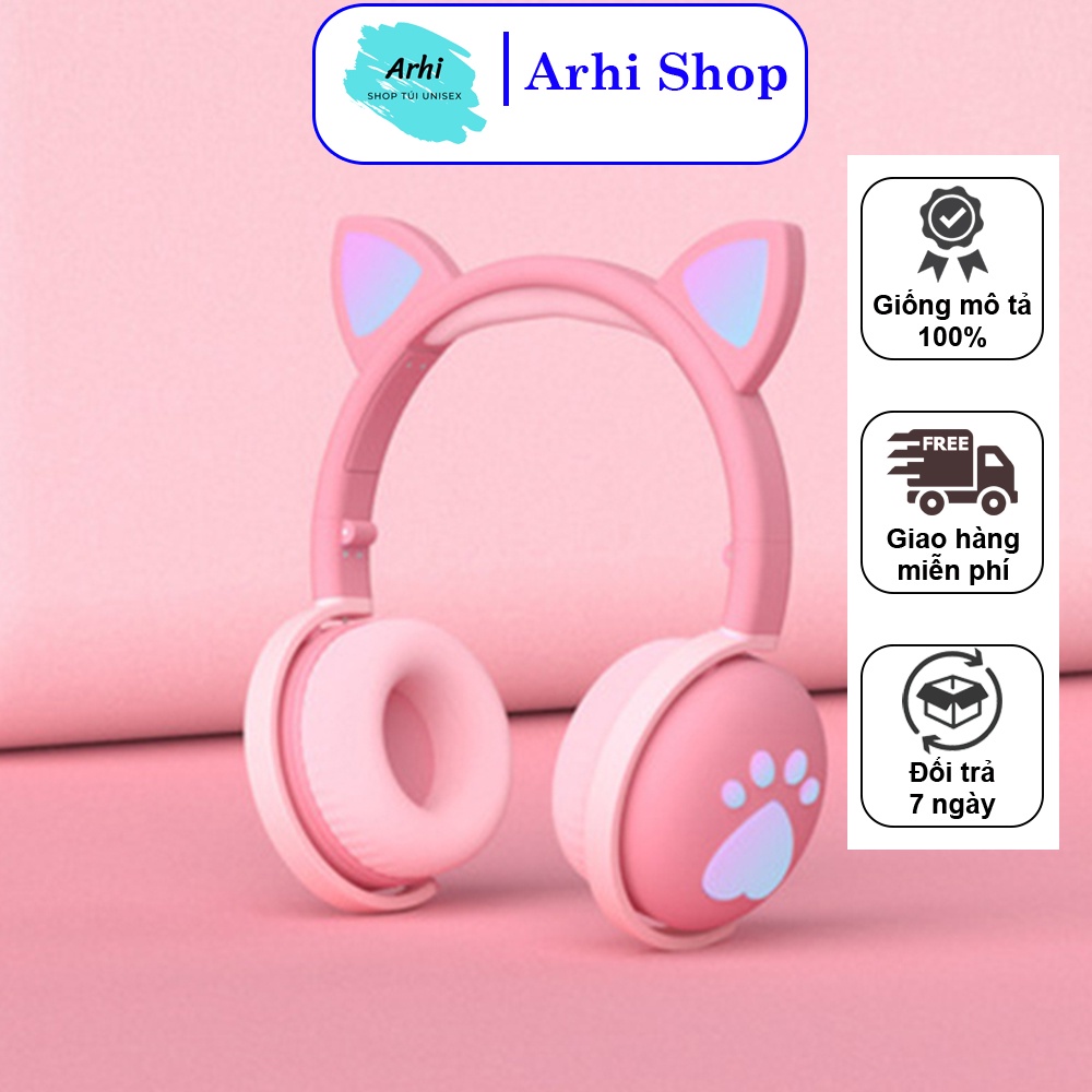 Tai Nghe Chụp Tai Kết Nối Bluetooth Tai Mèo BK1 Đèn LED Đổi Màu Âm Thanh Cực Hay Arhi Shop