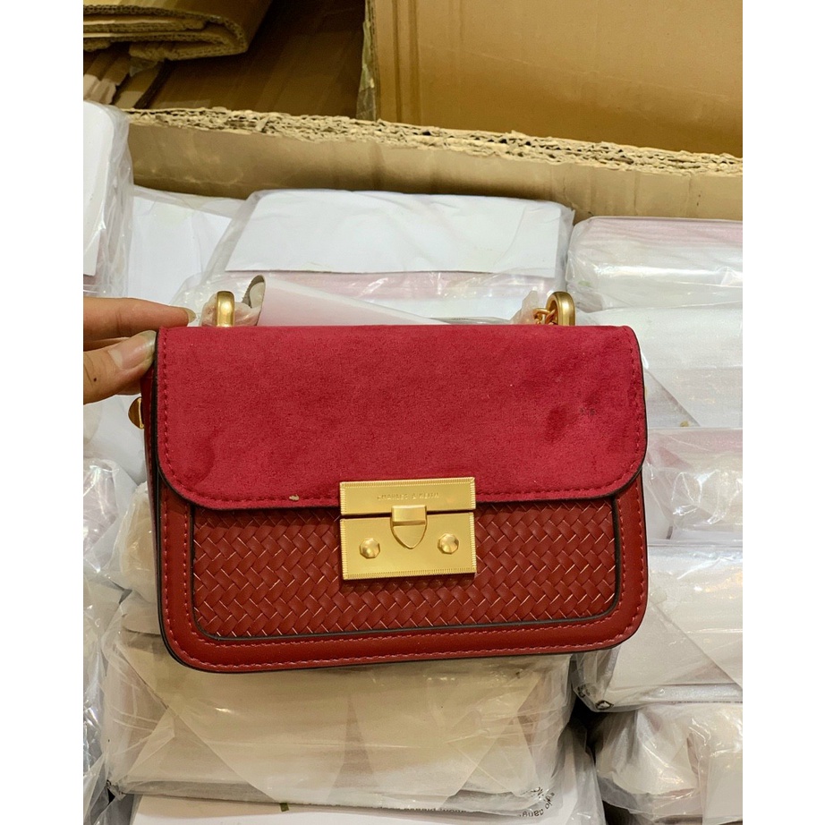 túi kẹp nách + đeo chéo nữ ck2-80701078-4 màu đỏ size 18 cm hàng auth tuồn