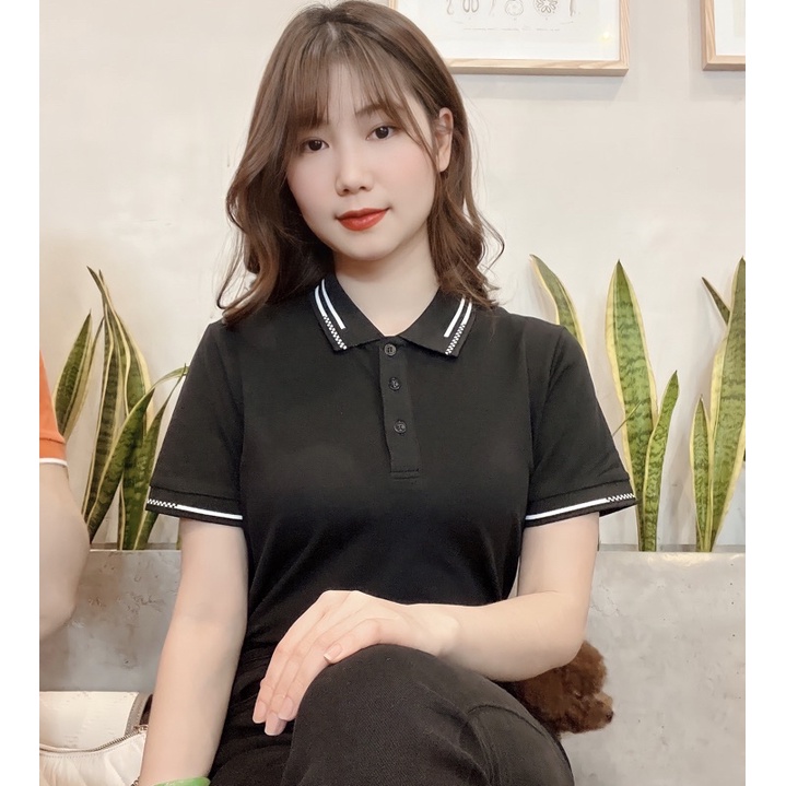 Áo Polo Nữ Tông Đen Soleil Cotton Cao Cấp,  Basic thoang mát Chất Liệu Pique Măt chim,dáng suông TIPK9765100