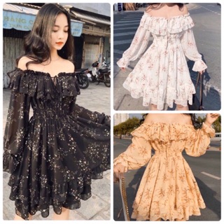 ĐẦM VOAN HOA ULZZANG BẸT VAI (KÈM HÌNH THẬT)