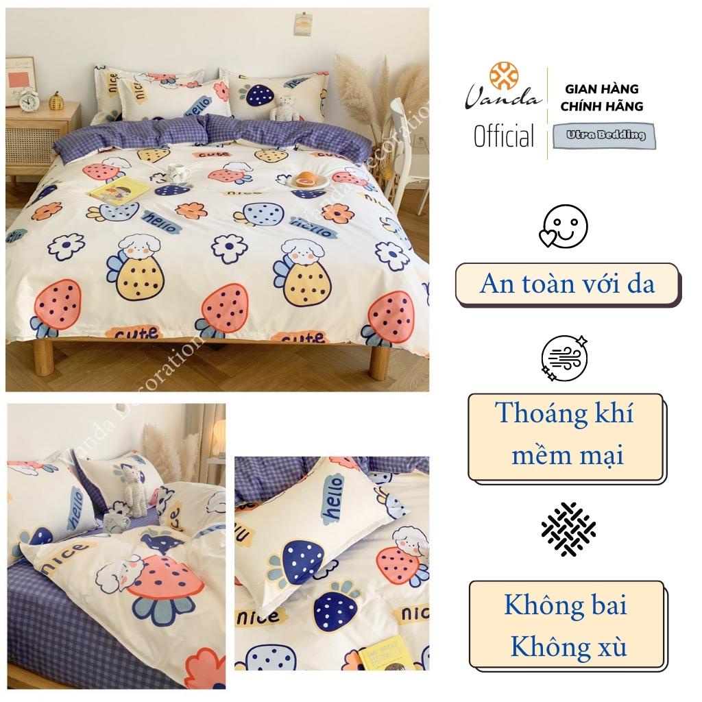 Bộ chăn ga gối Cotton Poly Vanda nhập khẩu họa tiết dễ thương Miễn Phí bo chun drap giường