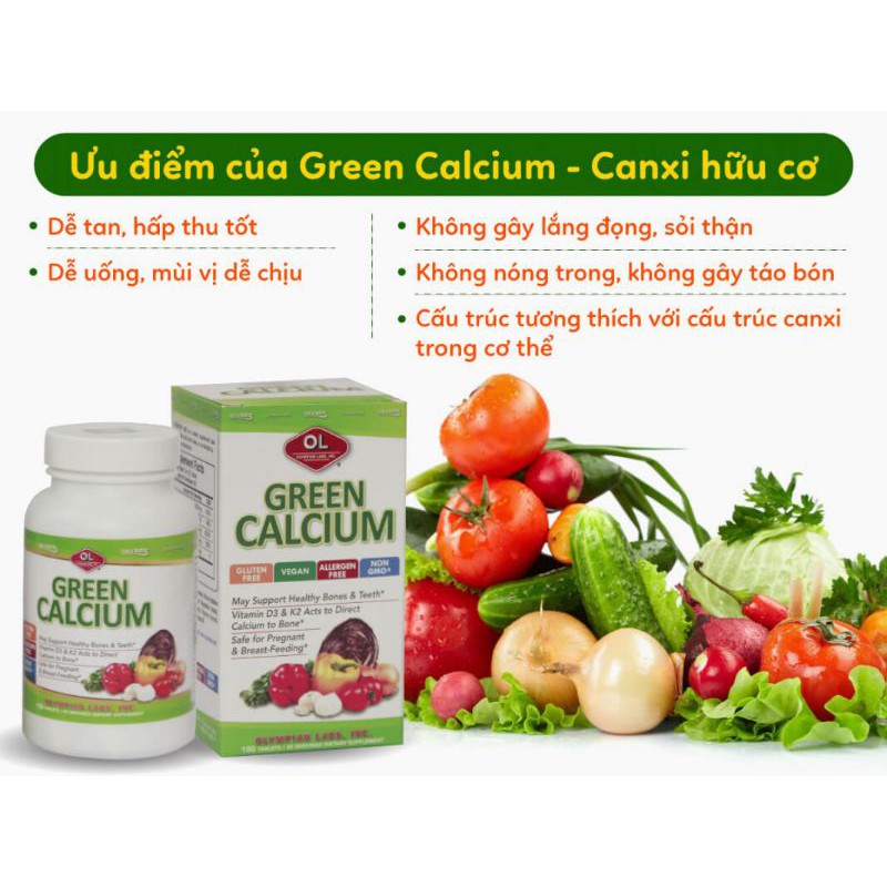 Green Calcium - bổ sung canxi hữu cơ cho cơ thể (Lọ 100 Viên)