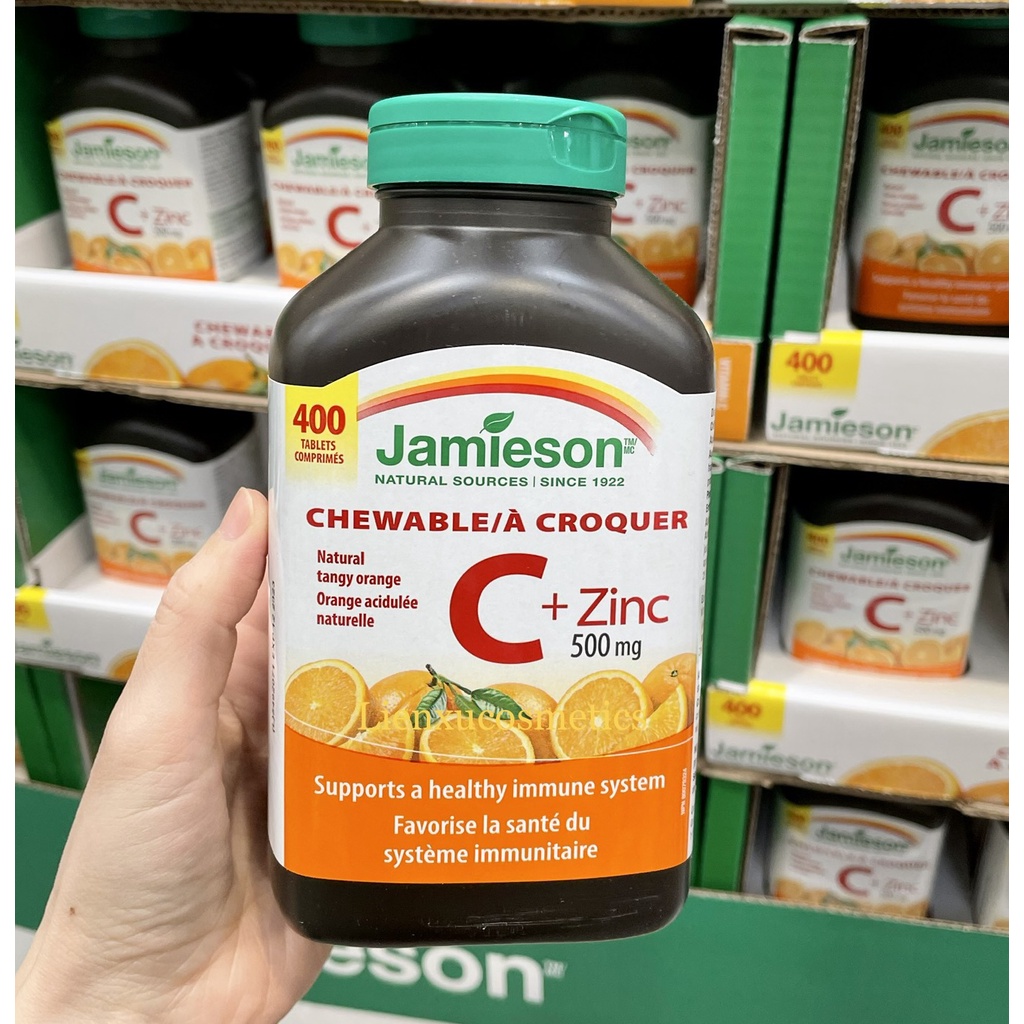 Viên nén nhai Vitamin C &Zinc 500mg Jamieson 400 viên; hsd 2025