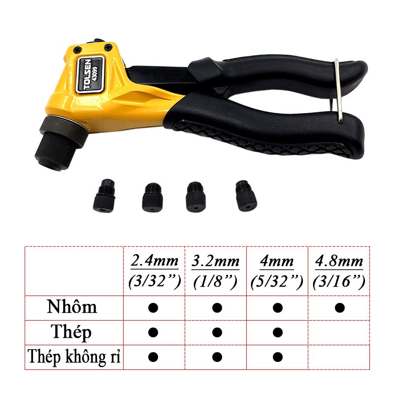 [ CHÍNH HÃNG ] Kìm Bấm Đinh Rút Rive Nhôm &amp; Thép CN ( 2.4 - 4.8mm ) Tolsen 43099 [ Real | TSE ]