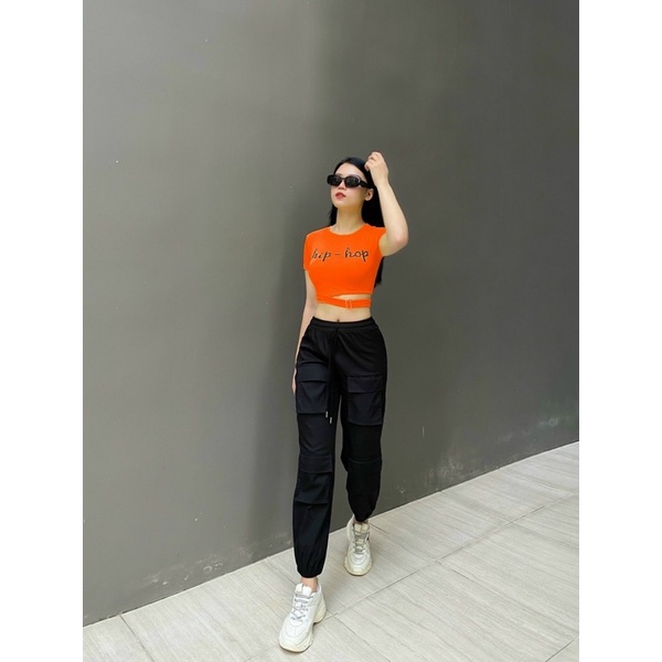 Bộ đồ áo croptop quần jogger túi hộp siêu cá tính tập gym, aerobic, dance