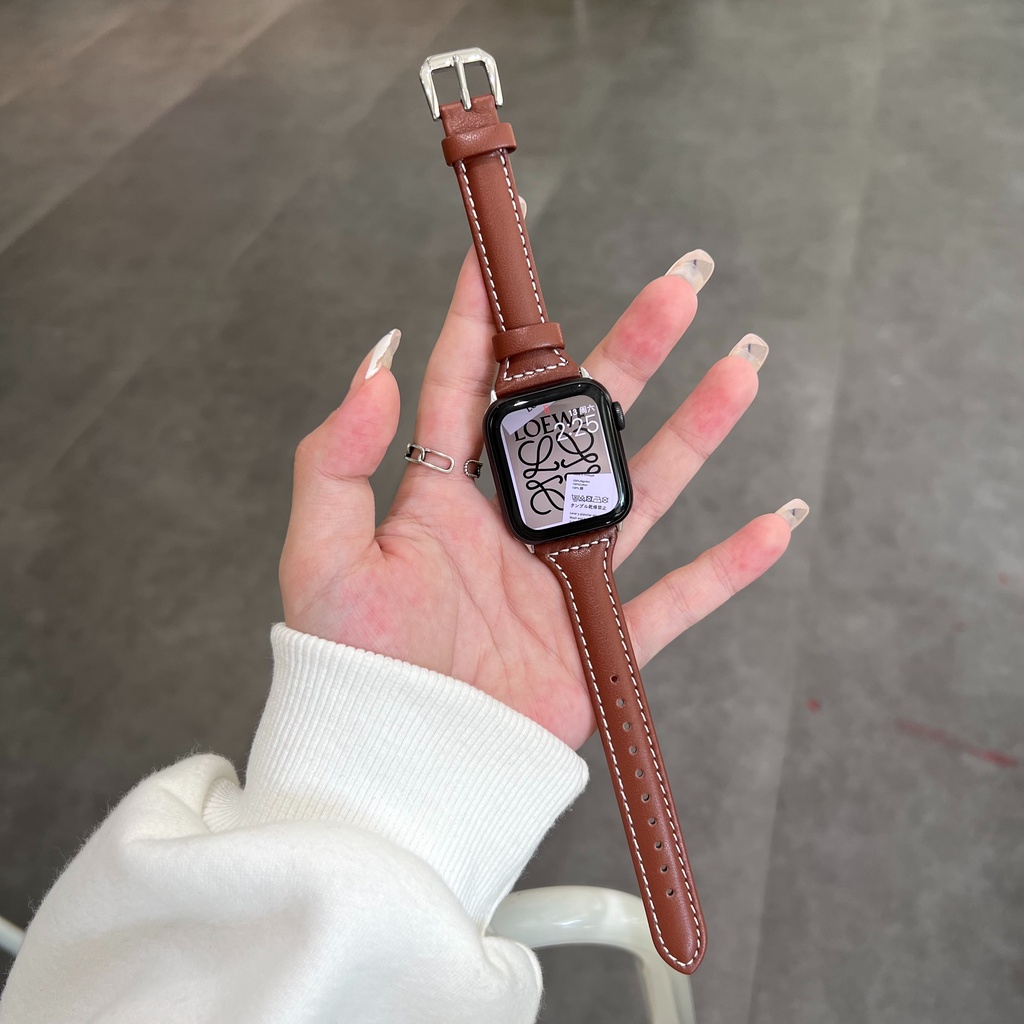 Dây đeo đồng hồ bằng da thay thế thích hợp cho Apple Watch series 7 6 5 4 3 se 44mm 41mm 45mm 42mm 40mm 38mm