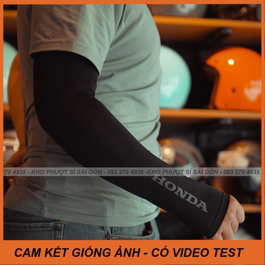 Ống tay xe máy Honda chống nắng in logo hãng xe cao cấp thun lạnh co giãn cho shipper