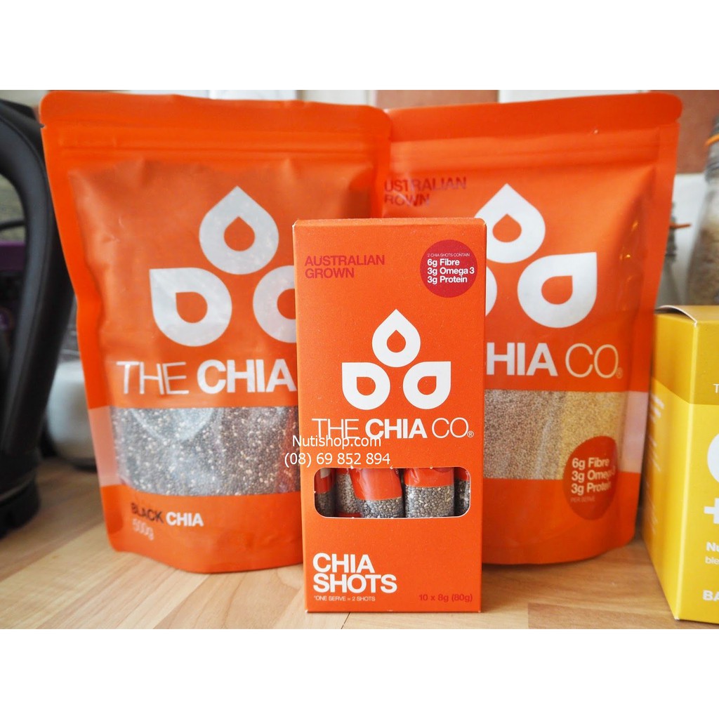 Hạt chia úc the chia co shots trắng và đen 8g x10 gói