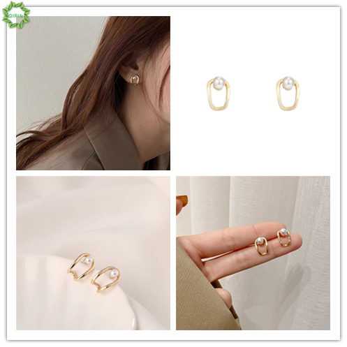1 đôi bông tai hình chữ U mini đính ngọc trai phong cách retro dành cho nữ