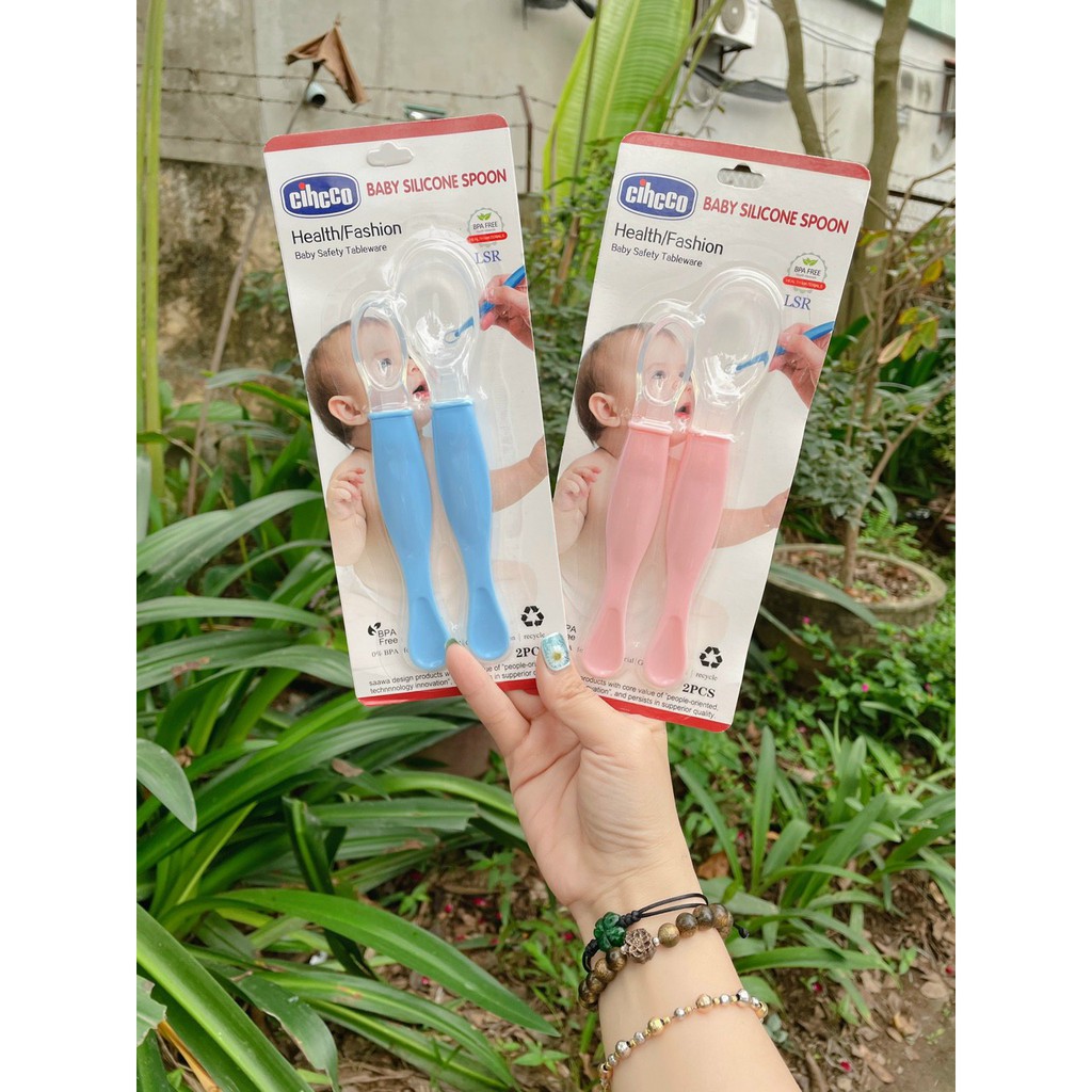 Set 2 thìa / muỗng ăn dặm silicon mềm dẻo, an toàn cho bé